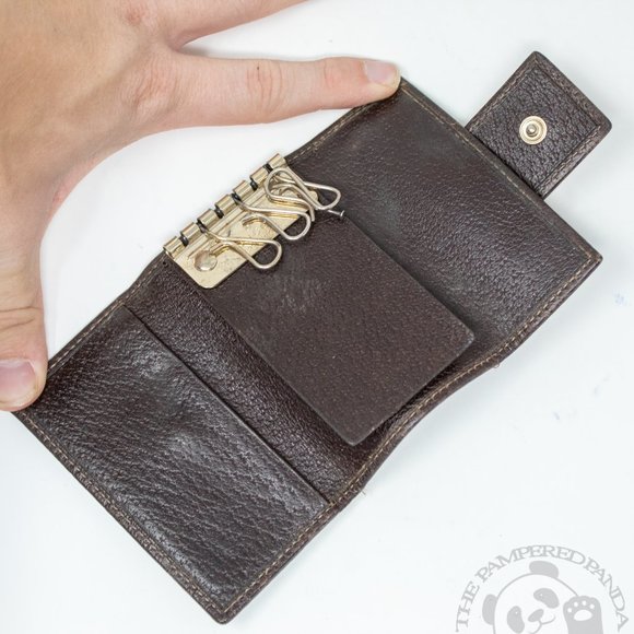 GUCCI GG Monogram Canvas Italian Leather Key Case Holder Brown Snap Closure - Picture 5 of 6